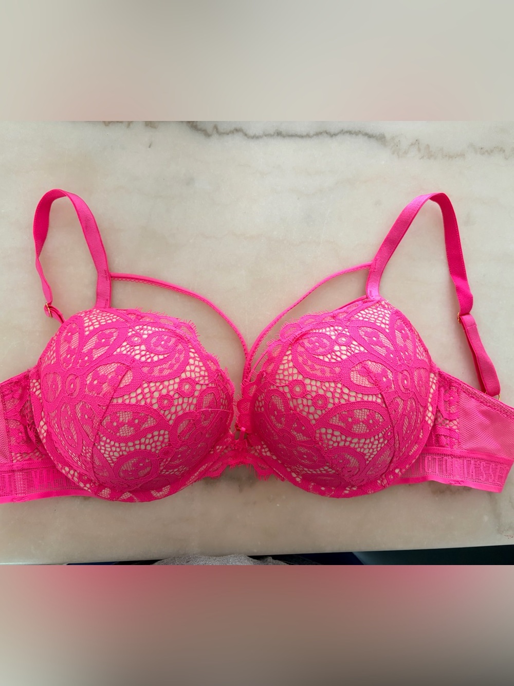 Victoria's Secret strappy Very Sexy Push Up Bra - 34D hot pink lace